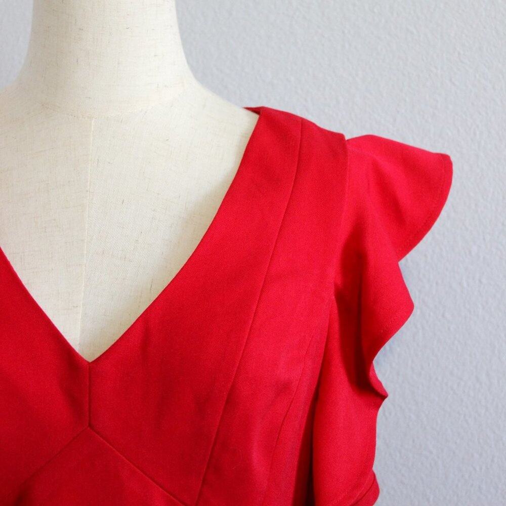 XOXO Flutter Sleeve V-Neck Red Sheath Dress - Size 9/10 - Picture 5 of 9